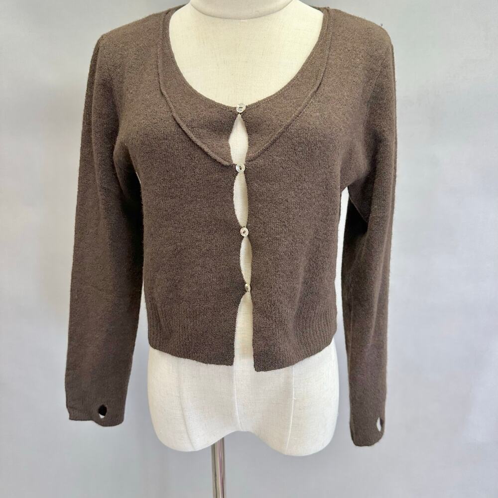 Zara wool/yak brown button gap front cardigan sweater Size Extra Large New NWT